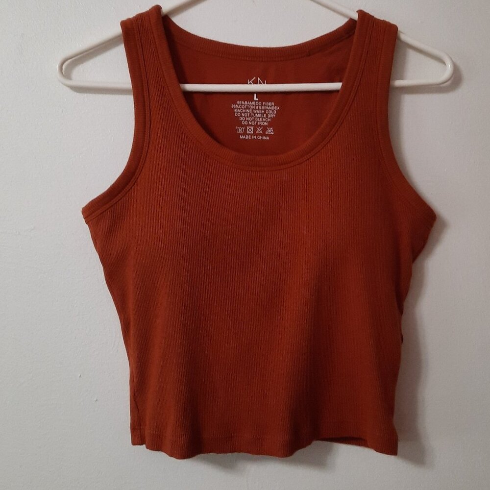 Rust Ribbed Crop Tank Top - Women - Picture 3 of 3